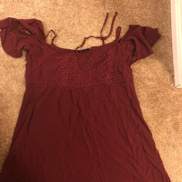 Burgundy Off Shoulder Dress - Picture 3 of 3